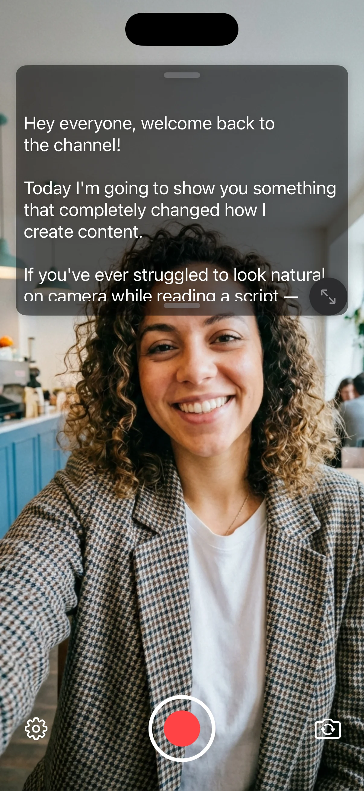 PromptMe app interface showing script on camera screen